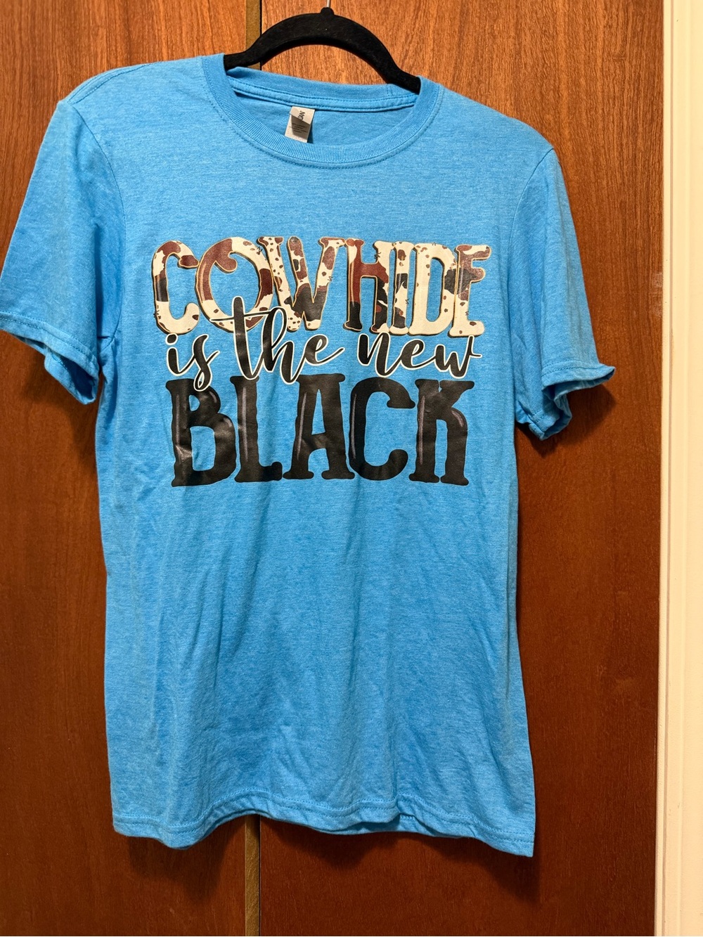 Cowhide Is The New Black Graphic Tee - Bright Blue